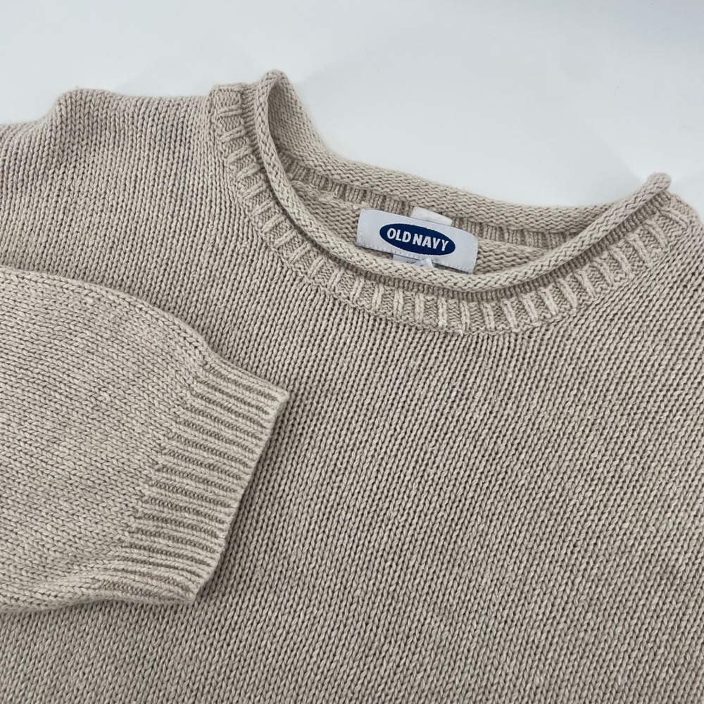 Old Navy Sweater Mens XL Beige Linen Cotton Blend Knit Crew Neck Pullover